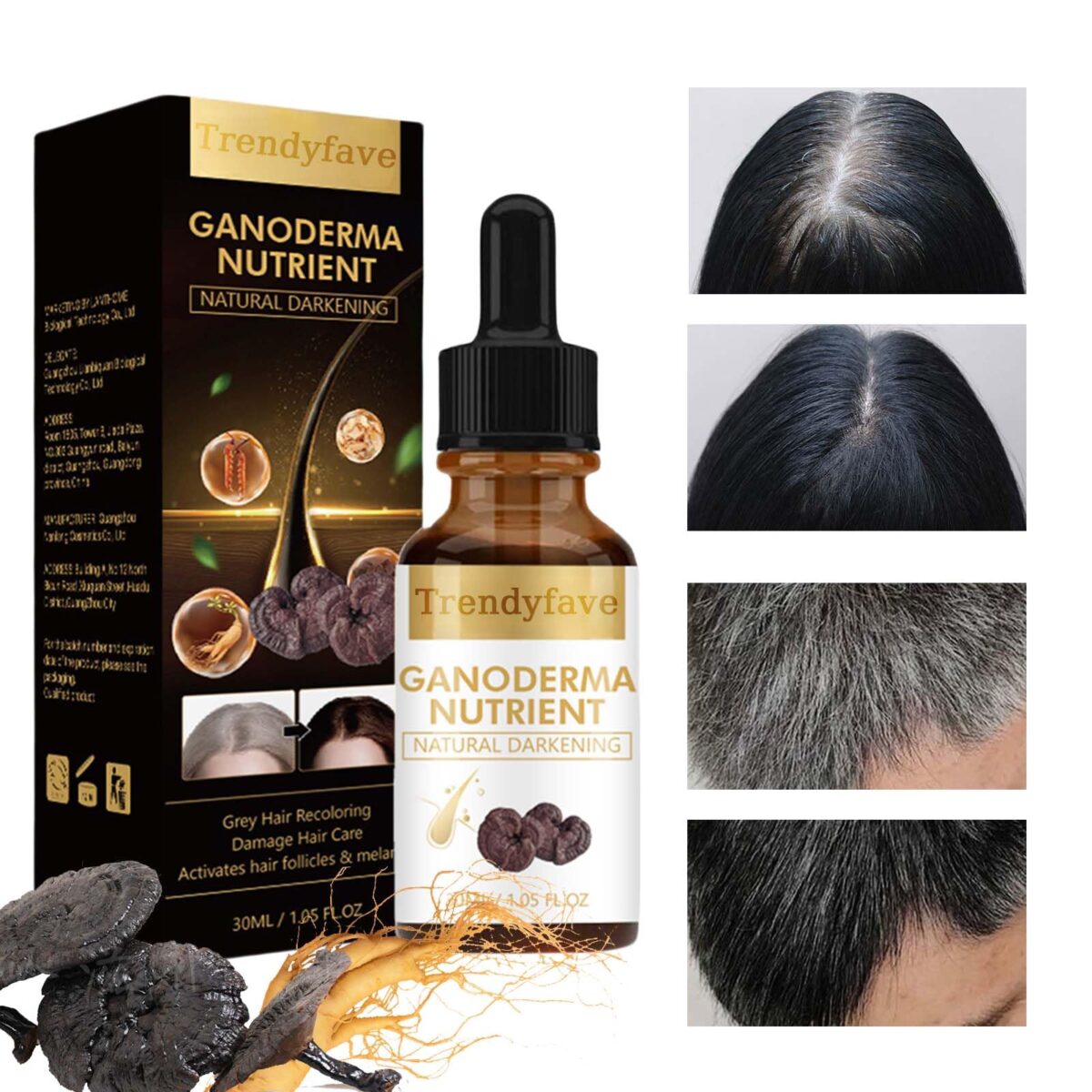 Anti-Greying Hair Serum with Black Ganoderma Lucidum – Herbal Formula for Hair Regrowth & Natural Black Shine