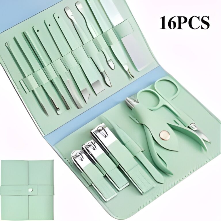 16 Pcs Manicure Pedicure Grooming Kit – Premium Stainless Steel Nail Clipper Set with Cuticle Nipper, Nail File & Beauty Tools | Travel-Friendly Spa Kit | Miyari.pk