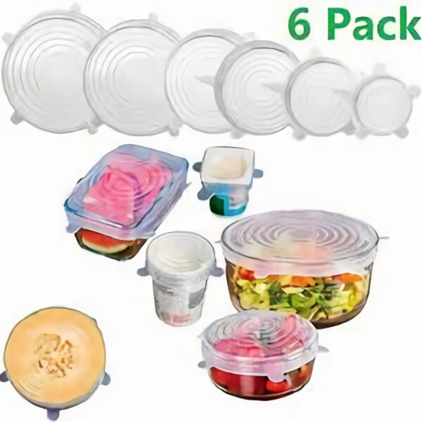6 PCS Silicone Stretch Lids – Reusable Airtight Food Covers for Bowls, Containers & Cookware