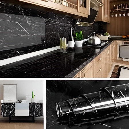 Self-Adhesive Marble Sheet Wallpaper – 60cm x 200cm | Waterproof, Oil & Heat Resistant Kitchen Sticker | Black & White Design