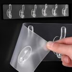 6-Hook Self-Adhesive Wall Hanger Strip – Heavy Duty Plastic Sticker Patti for Kitchen & Bathroom