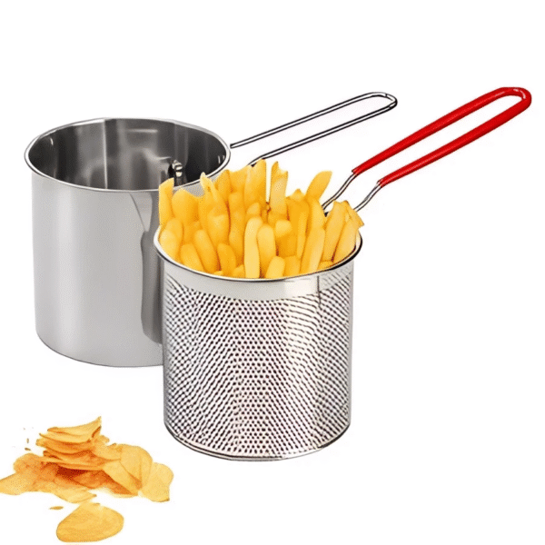 1.2L Stainless Steel Deep Fryer Pot with Strainer Basket – Mini Tempura Fryer with Heat-Resistant Handle for Fries, Chicken, Fish & BBQ