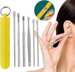 7-in-1 Ear Wax Removal Tool Kit with Leather Pouch – Stainless Steel Ear Cleaner Set with Spring Curette & Spiral Tips