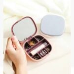 Mini Portable Travel Jewelry & Makeup Organizer Box with Mirror – Compact Storage Case for Earrings, Rings, Cosmetics | Miyari.pk