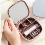 Mini Portable Travel Jewelry & Makeup Organizer Box with Mirror – Compact Storage Case for Earrings, Rings, Cosmetics | Miyari.pk