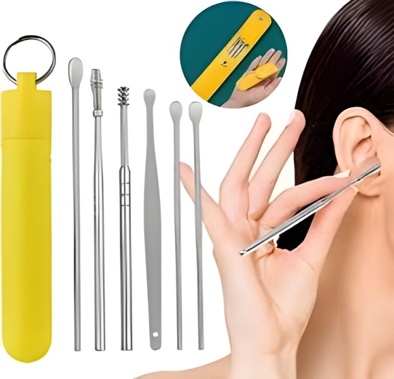 7-in-1 Ear Wax Removal Tool Kit with Leather Pouch – Stainless Steel Ear Cleaner Set with Spring Curette & Spiral Tips